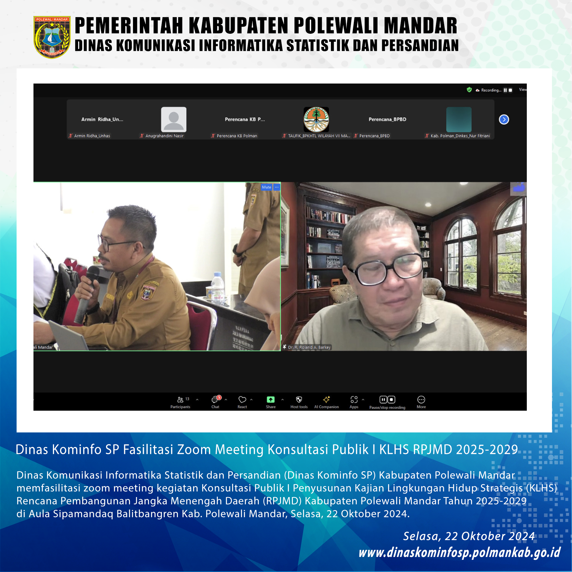 22 Oktober Fasilitasi Zoom Meeting KLHS RPJMD Polman 2025-2029