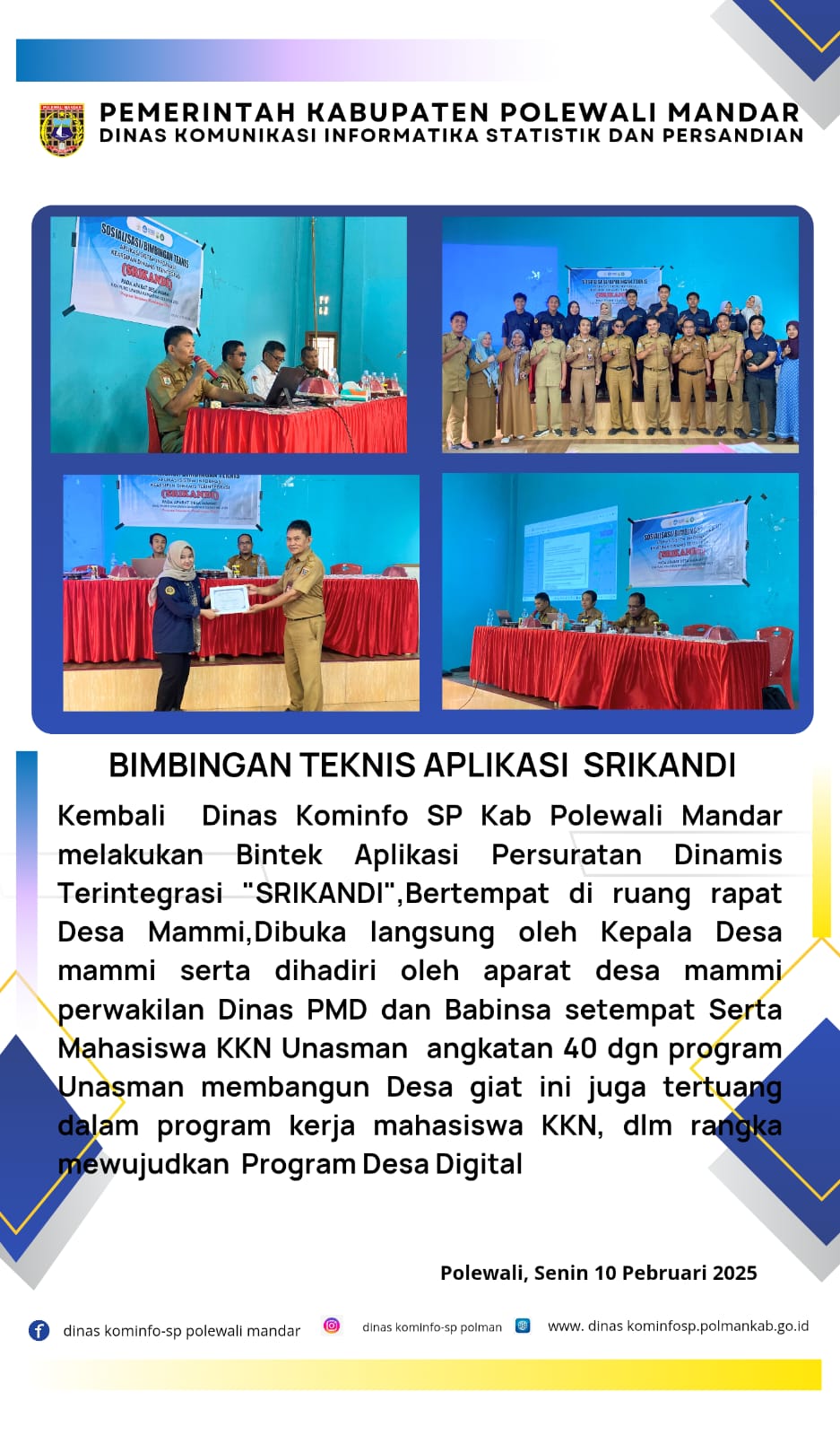 Dinas Kominfo SP Polman Jadi Narasumber Sosialisasi/Bimbingan Teknis Aplikasi Sistem Informasi Kearsipan Dinamis Terintegrasi (SRIKANDI) Dan Inplementasi Tanda Tangan Elektronika