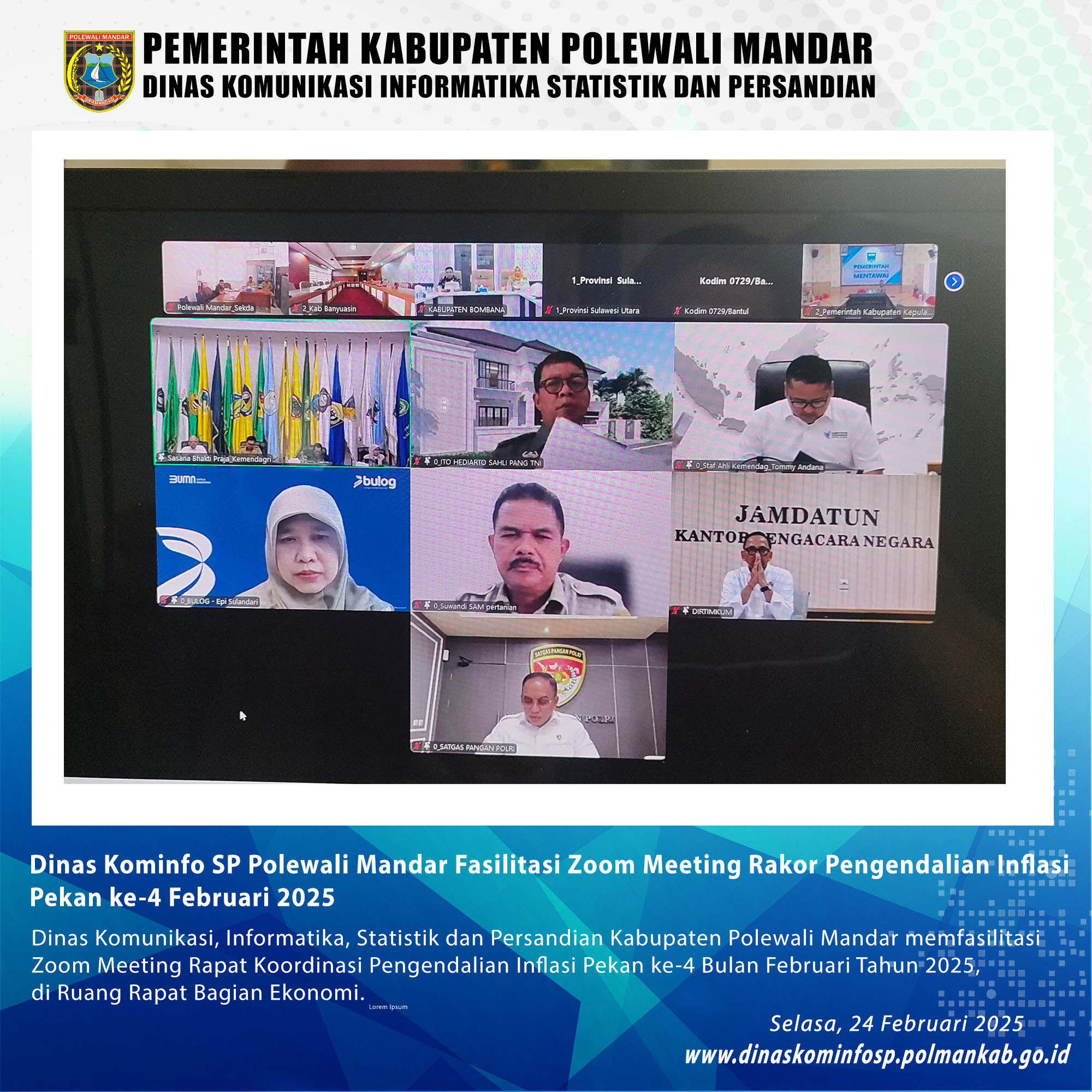 Dinas Kominfo SP Polewali Mandar Fasilitasi Zoom Meeting Rakor Pengendalian Inflasi Pekan ke-4 Februari 2025