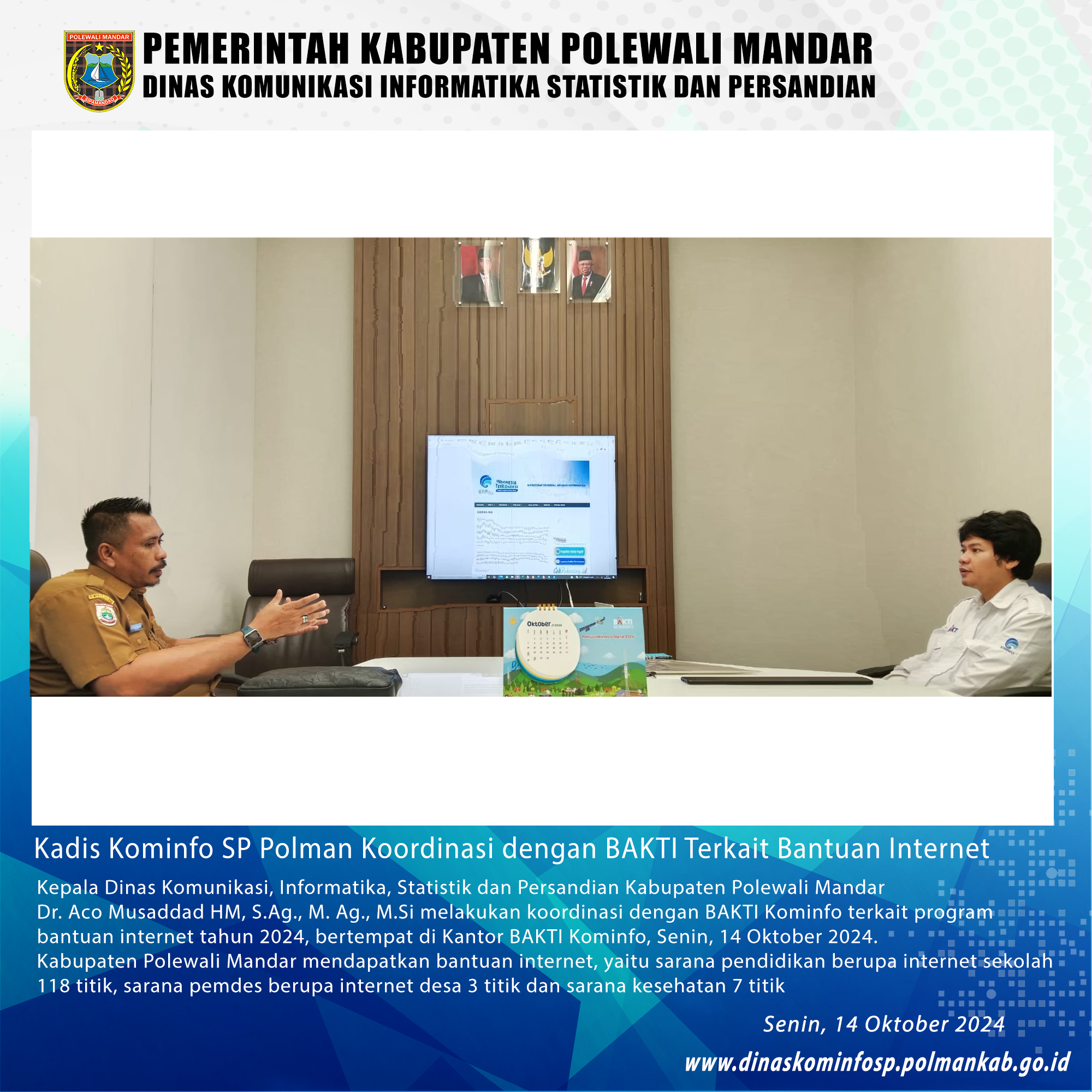 Kadis Kominfo SP Polman Koordinasi dengan BAKTI Terkait Bantuan Internet 