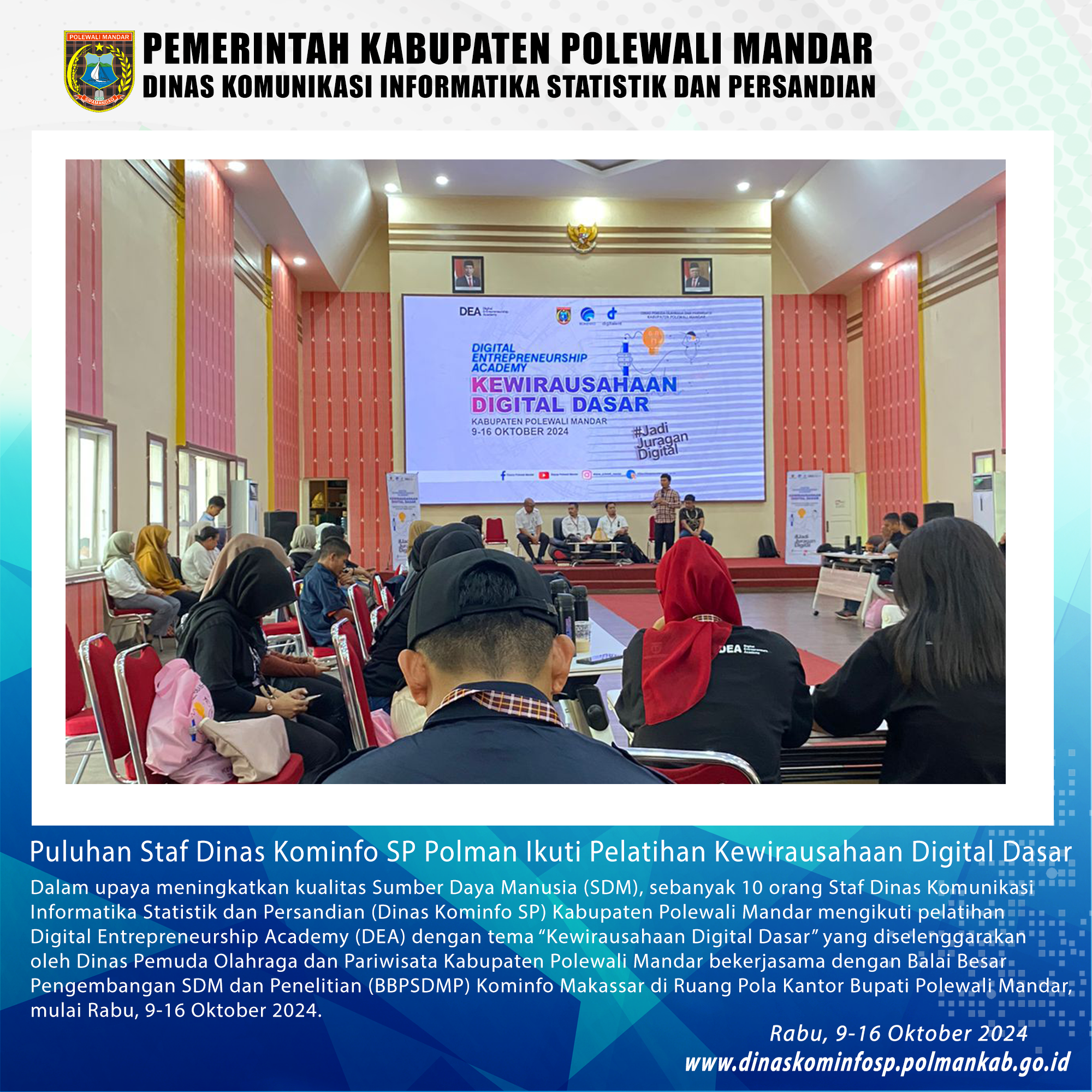 Tingkatkan Kualitas SDM, Puluhan Staf Dinas Kominfo SP Polman Ikuti Pelatihan Kewirausahaan Digital Dasar